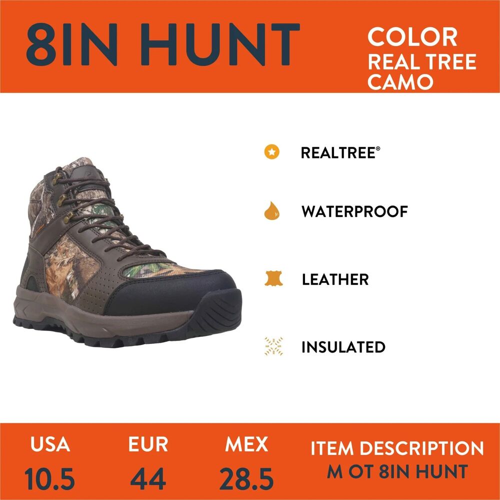 Ozark Trail Men's  Hunting Boot Insulated Waterproof 8” Mossy Camo, Size 10.5